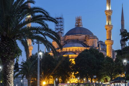 ISTANBUL, TURKEY - JULY 26, 2019: Night photo of Sultan Ahmed Mosque know as The Blue Mosque in city of Istanbul, Turkeyのeditorial素材
