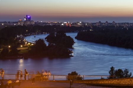BELGRADE, SERBIA - AUGUST 12, 2019: Night photo of Belgrade Fortress, Kalemegdan Park, Sava and...