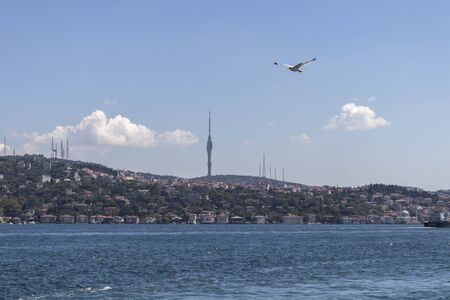 ISTANBUL, TURKEY - JULY 26, 2019: Panorama from Bosporus to city of Istanbul, Turkeyのeditorial素材