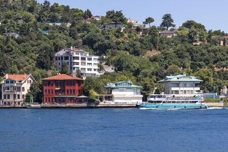 ISTANBUL, TURKEY - JULY 26, 2019: Panorama from Bosporus to city of Istanbul, Turkeyのeditorial素材