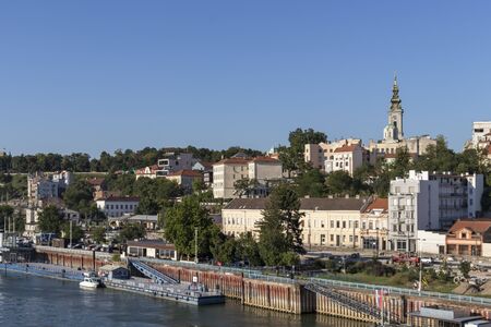 BELGRADE, SERBIA - AUGUST 12, 2019: Panorama fron Sava River to Old Town (Stari Grad) of city of Belgrade, Serbiaのeditorial素材
