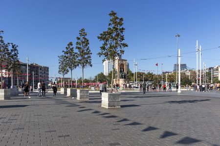 ISTANBUL, TURKEY - JULY 26, 2019: Walking people at Taksim Square at the center of city of Istanbul, Turkeyのeditorial素材
