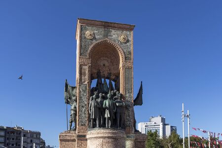 ISTANBUL, TURKEY - JULY 26, 2019: The Republic Monument at Taksim Square at the center of city of Istanbul, Turkeyのeditorial素材