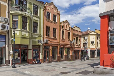 PLOVDIV, BULGARIA - MAY 6, 2019: Street and houses at  pedestrian street of city of Plovdiv, Bulgariaのeditorial素材