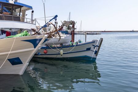 KAVALA, GREECE - JUNE 22, 2019: Fishing Boats at port of city of Kavala, East Macedonia and Thrace, Greeceのeditorial素材