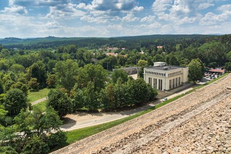 KOPRINKA RESERVOIR, BULGARIA - AUGUST 5, 2018: Landscape from dam of Koprinka Reservoir, Stara Zagora Region, Bulgariaのeditorial素材
