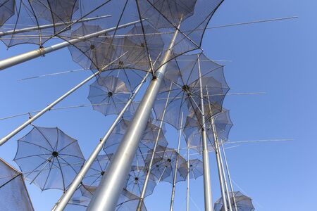 THESSALONIKI, GREECE - SEPTEMBER 22, 2019: Umbrellas sculpture at embankment of city of Thessaloniki, Central Macedonia, Greeceのeditorial素材