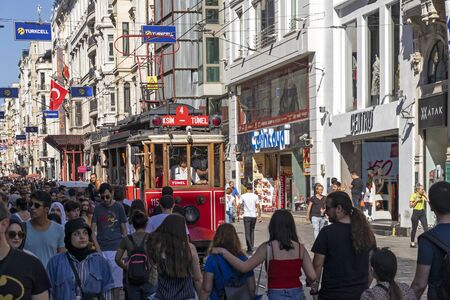 ISTANBUL, TURKEY - JULY 26, 2019: People at the shopping  pedestrian street near Taksim Square at the center of city of Istanbul, Turkeyのeditorial素材