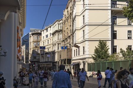 ISTANBUL, TURKEY - JULY 26, 2019: People at the shopping  pedestrian street near Taksim Square at the center of city of Istanbul, Turkeyのeditorial素材