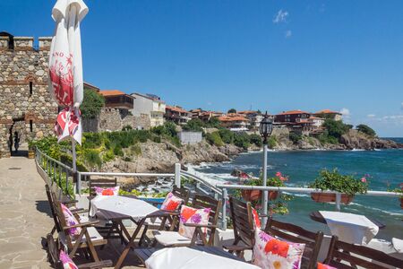 SOZOPOL, BULGARIA - AUGUST 10, 2018: Ðmbankment of old town of Sozopol, Burgas Region, Bulgariaのeditorial素材