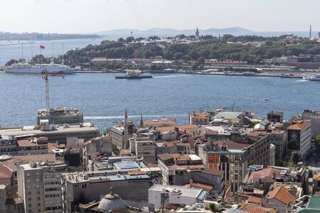 ISTANBUL, TURKEY - JULY 27, 2019: Amazing Panorama from Galata Tower to city of Istanbul, Turkeyのeditorial素材