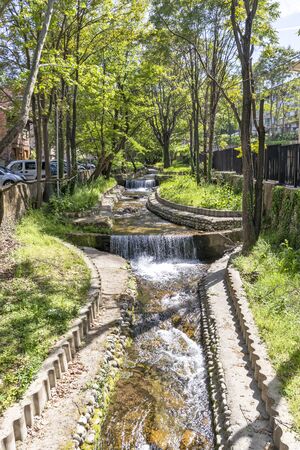 PETRICH, BULGARIA -APRIL 29, 2019: Typical Building and street at the center of town of Petrich, Blagoevgrad region, Bulgariaのeditorial素材
