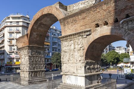 THESSALONIKI, GREECE - SEPTEMBER 22, 2019: Ancient Roman Arch of Galerius in the center of city of Thessaloniki, Central Macedonia, Greeceのeditorial素材