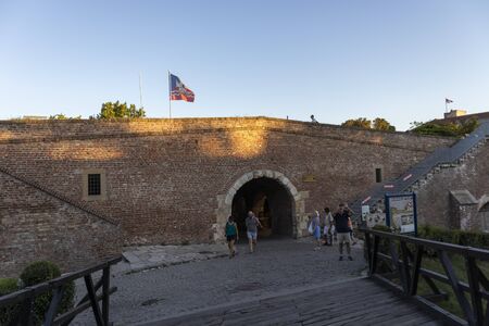 BELGRADE, SERBIA - AUGUST 12, 2019: Panoramic sunset view of Belgrade Fortress and Kalemegdan Park...
