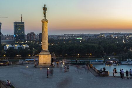 BELGRADE, SERBIA - AUGUST 12, 2019: Sunset view of The Victor monument at Belgrade Fortress, Kalemegdan Park in city of Belgrade, Serbiaのeditorial素材