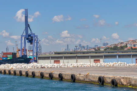 ISTANBUL, TURKEY - JULY 27, 2019: Panoramic view from Sea of Marmara to Asian part of city of...
