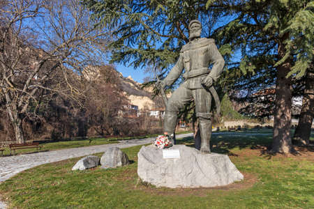 MELNIK, BULGARIA - DECEMBER 31, 2019: Yane Sandanski monument at town of Melnik, Blagoevgrad region, Bulgariaのeditorial素材