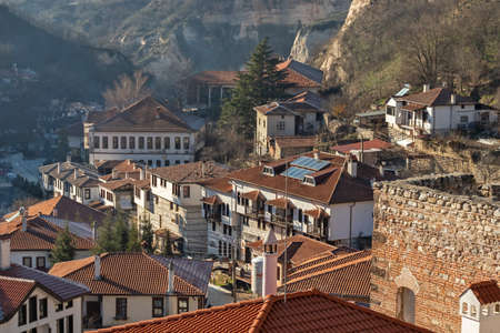 MELNIK, BULGARIA - DECEMBER 31, 2019: Amazing panorama of town of Melnik, Blagoevgrad region, Bulgariaのeditorial素材