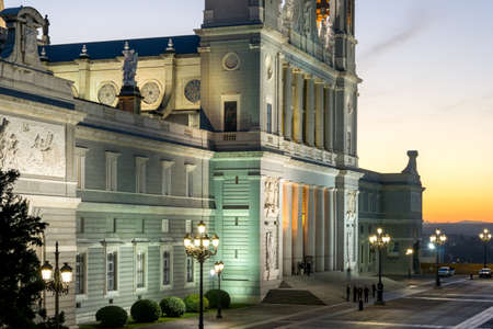 MADRID, SPAIN - JANUARY 22, 2018: Sunset view of Almudena Cathedral in City of Madrid, Spainのeditorial素材