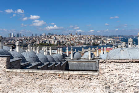 ISTANBUL, TURKEY - JULY 27, 2019: Amazing cityscape from Suleymaniye Mosque to city of Istanbul, Turkeyのeditorial素材