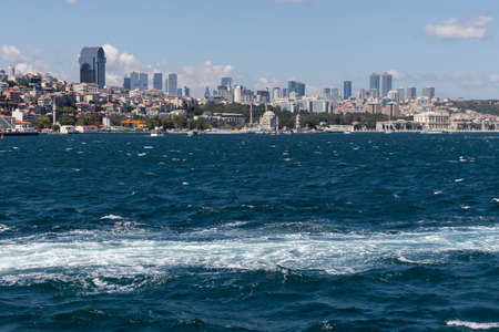 ISTANBUL, TURKEY - JULY 27, 2019: Panoramic view from Bosporus to city of Istanbul, Turkeyのeditorial素材