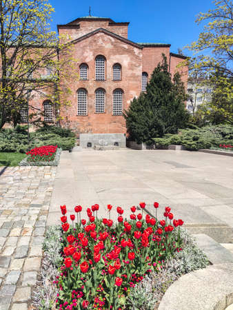 SOFIA, BULGARIA - APRIL 24, 2020: Amazing view of Saint Sofia church and Monument of the Unknown Soldier in Sofia, Bulgariaのeditorial素材