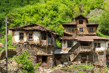 PIRIN, BULGARIA -  MAY 2, 2014: Old house know as The House of Pirin Dragon in village of Pirin, Blagoevgrad Region, Bulgariaのeditorial素材