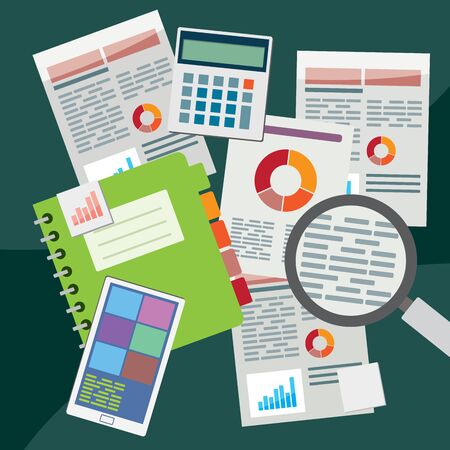 Flat design with Accounting documents and Financial reports - vector illustrationのイラスト素材