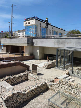 SOFIA, BULGARIA -MAY 5, 2020:  Ruins of ancient Serdica at the center of city Sofia, Bulgaria.