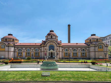SOFIA, BULGARIA -MAY 5, 2020: Garden Central Bath and Banski Square in Sofia, Bulgariaのeditorial素材