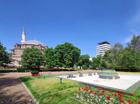 SOFIA, BULGARIA -MAY 5, 2020: Banski Square at the center of city of Sofia, Bulgaria