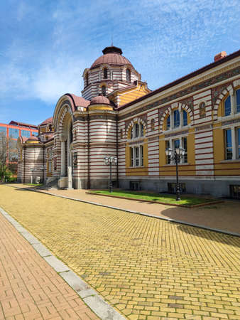 SOFIA, BULGARIA -MAY 5, 2020: Garden Central Bath and Banski Square in Sofia, Bulgaria