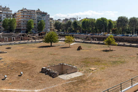 THESSALONIKI, GREECE - SEPTEMBER 22, 2019: Ruins of Roman Forum in the center of city of Thessaloniki, Central Macedonia, Greeceのeditorial素材