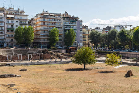 THESSALONIKI, GREECE - SEPTEMBER 22, 2019: Ruins of Roman Forum in the center of city of Thessaloniki, Central Macedonia, Greeceのeditorial素材