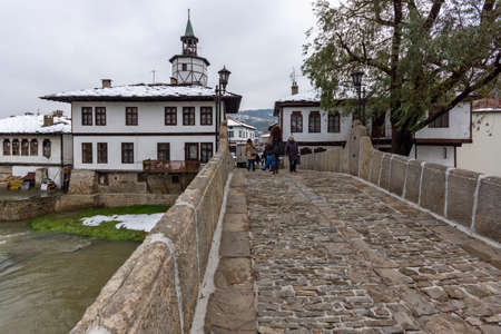 TRYAVNA, BULGARIA - NOVEMBER 1, 2014: Garbaviat (Humpback) Bridge at the Center of historical town of Tryavna, Gabrovo region, Bulgariaのeditorial素材