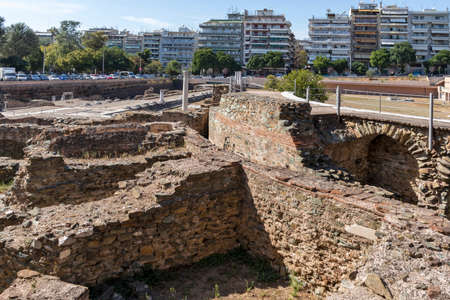 THESSALONIKI, GREECE - SEPTEMBER 22, 2019: Ruins of Roman Forum in the center of city of...