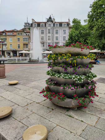 PLOVDIV, BULGARIA - MAY 19, 2020: Central pedestrian street Knyaz Alexander I in city of Plovdiv, Bulgariaのeditorial素材