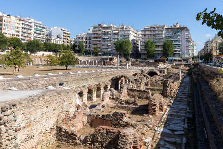 THESSALONIKI, GREECE - SEPTEMBER 22, 2019: Ruins of Roman Forum in the center of city of Thessaloniki, Central Macedonia, Greeceのeditorial素材