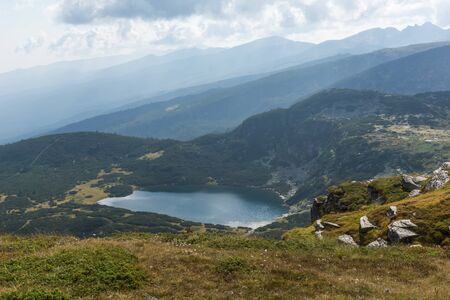 Panoramic view of The Lower Lake, Rila Mountain, The Seven Rila Lakes, Bulgariaの写真素材