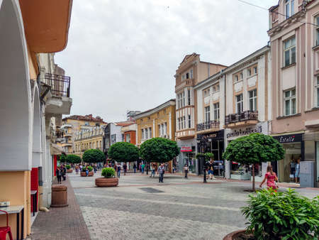 PLOVDIV, BULGARIA - MAY 19, 2020: Central pedestrian street Knyaz Alexander I know as Glavnata in...