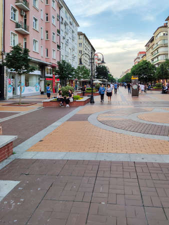 SOFIA, BULGARIA -JUNE 25, 2020: Walking people on Boulevard Vitosha in city of Sofia, Bulgariaのeditorial素材