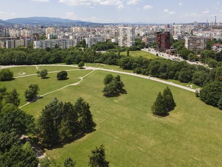 Aerial view of city of Sofia near South Park, Bulgaria