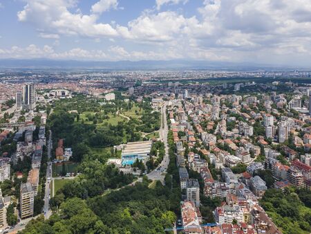 Aerial view of city of Sofia near South Park, Bulgaria