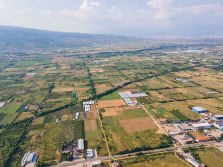 Aerial view of Petrich valley, Blagoevgrad region, Bulgariaの写真素材