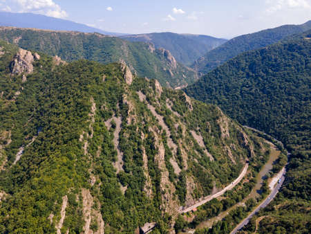 Aerial view of Struma River passing through the Kresna Gorge, Bulgariaの写真素材