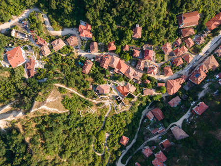 Aerial view of historical town of Melnik, Blagoevgrad region, Bulgariaの写真素材