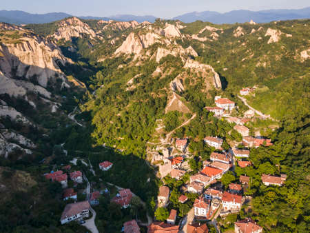 Panorama of historical town of Melnik, Blagoevgrad region, Bulgariaの写真素材
