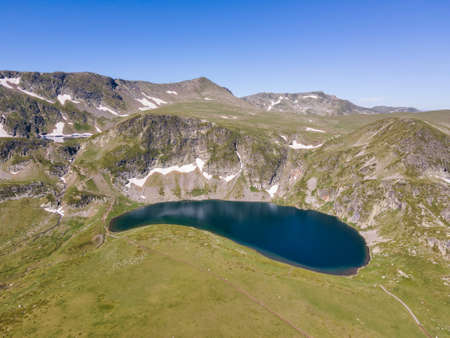 Aerial view of The Seven Rila Lakes, Rila Mountain,  Bulgariaの写真素材