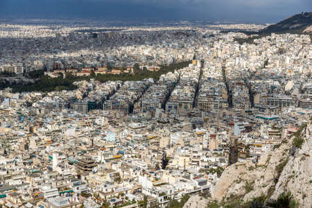 Panoramic view of the city of Athens from Lycabettus hill, Attica, Greeceのeditorial素材