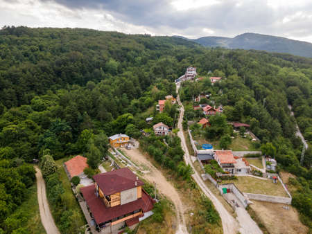 Aerial sunset view of village of Lyaskovo with Authentic nineteenth century houses, Plovdiv Region, Bulgariaのeditorial素材